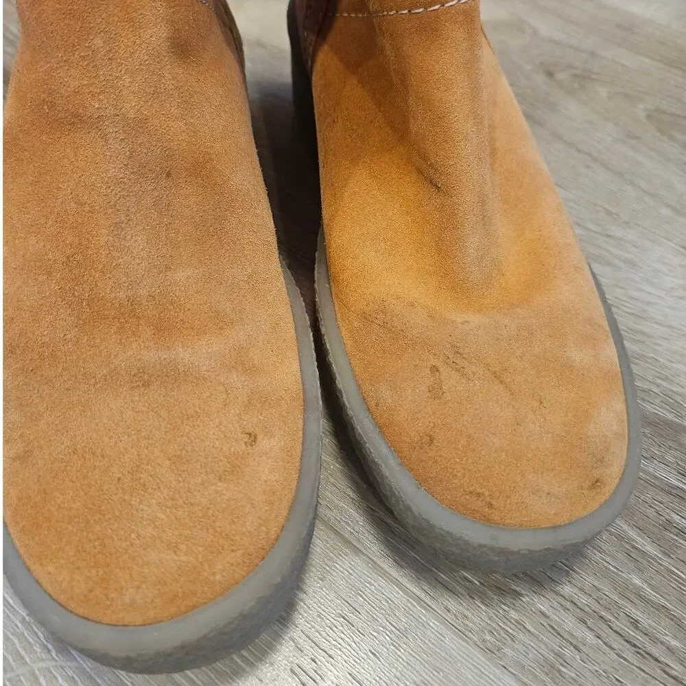 HOGL Orange Suede Leather Mid-Calf Wedge Pull On Boot sz 7 Minimalist Winter